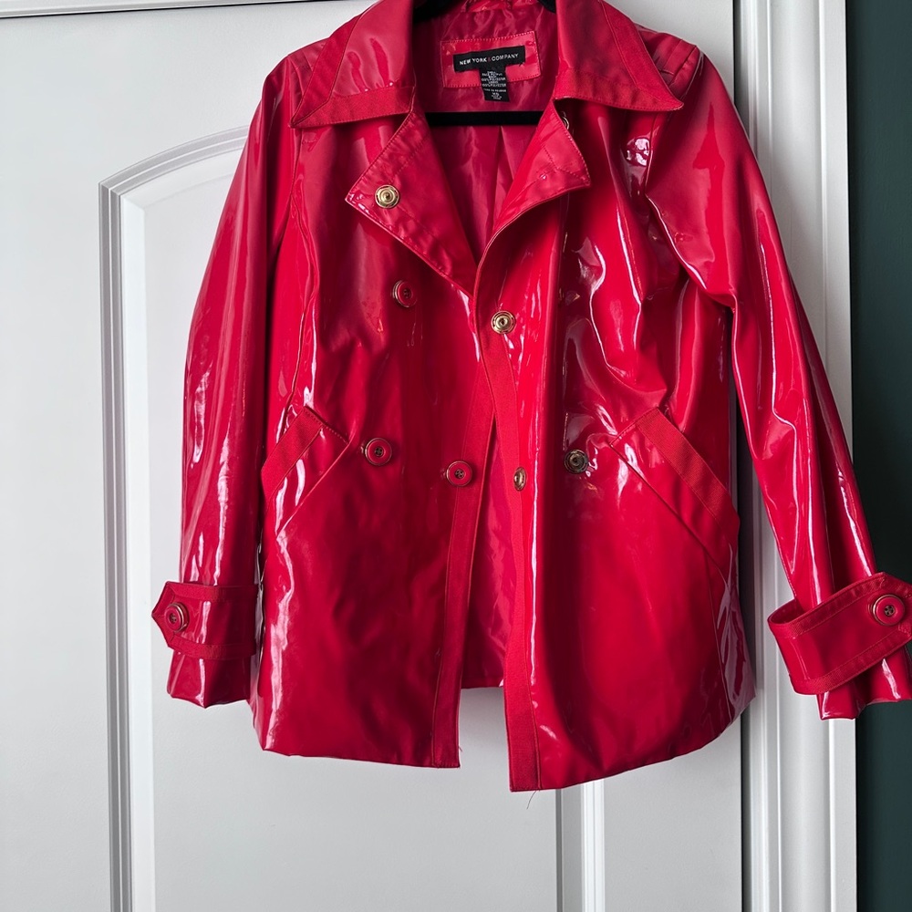 New York & Company Glossy Red Trench Coat